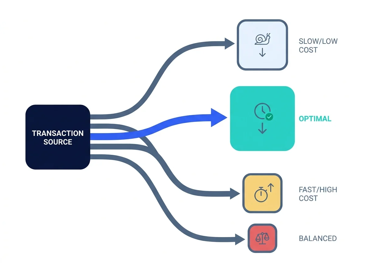 Routing tree selecting a payout partner by corridor and method