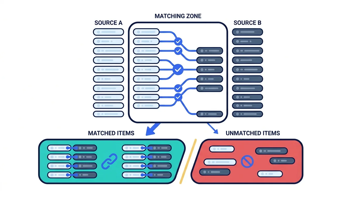 Reconciliation flow matching transfers, ledger entries and settlement records