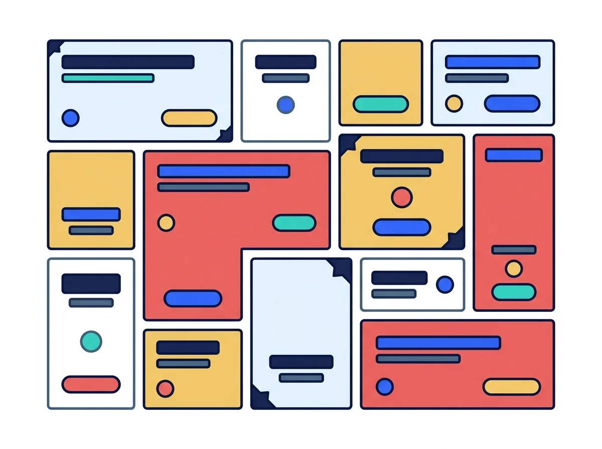Wall of advertising creatives arranged for review and comparison
