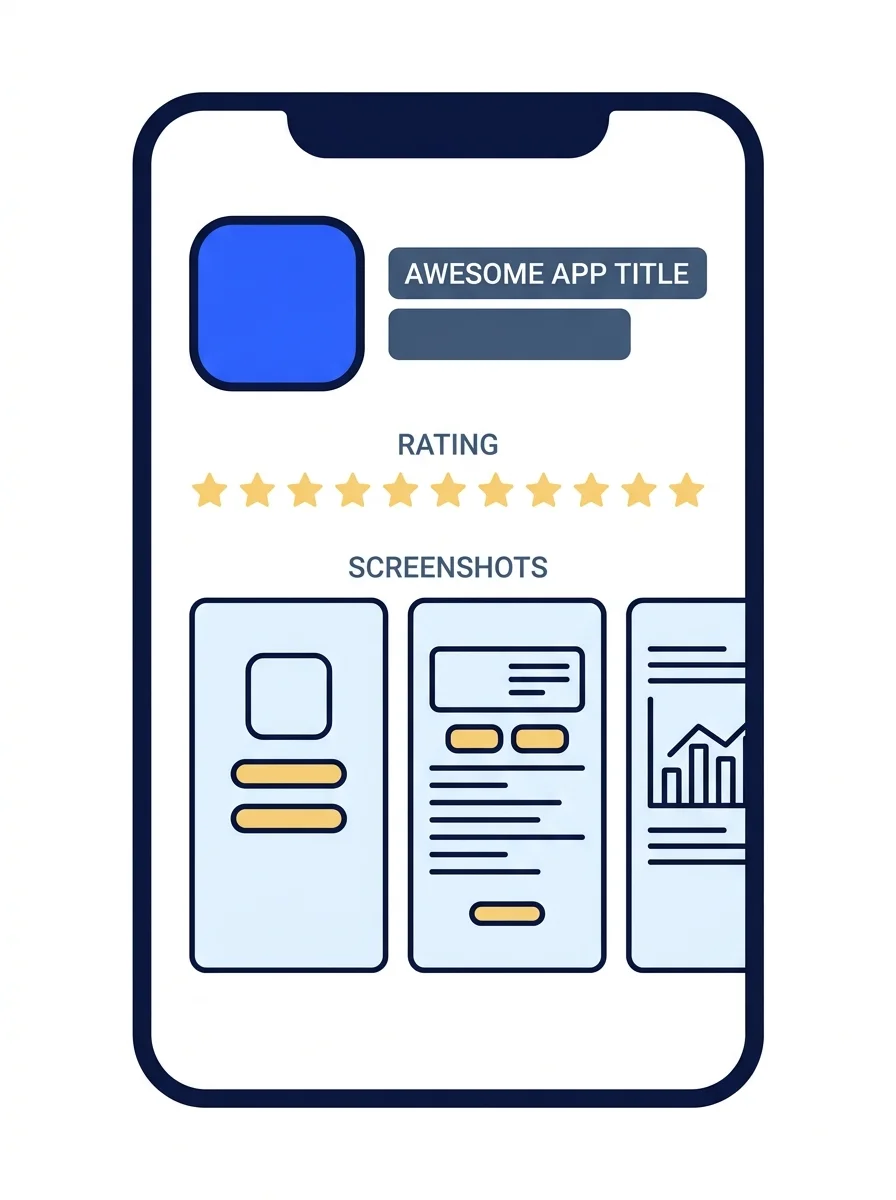 Mobile app store listing with screenshots, rating and install button