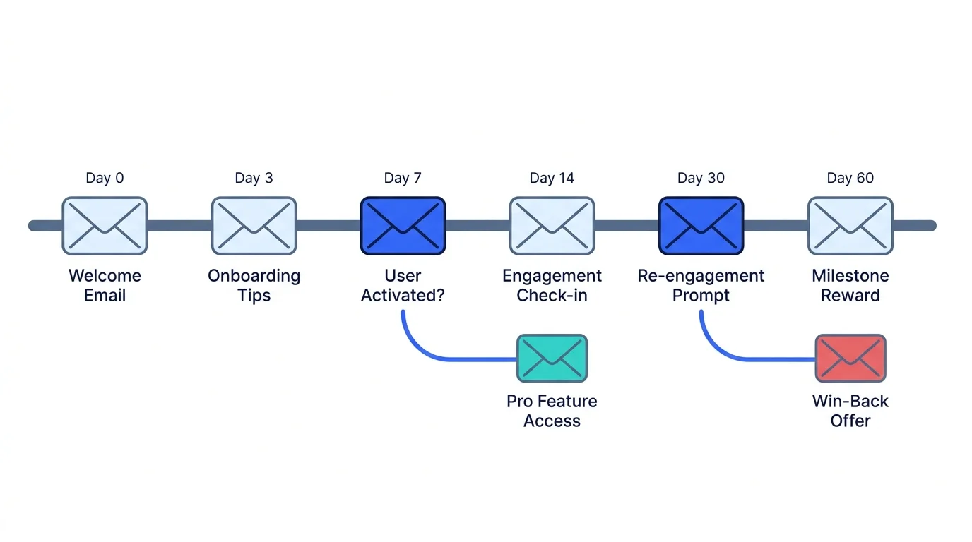 Email sequence stepping from welcome through to reactivation