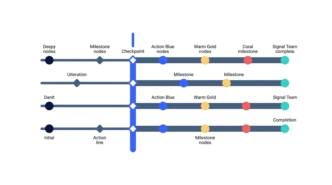 Four parallel workstreams converging on a single checkpoint at day twelve