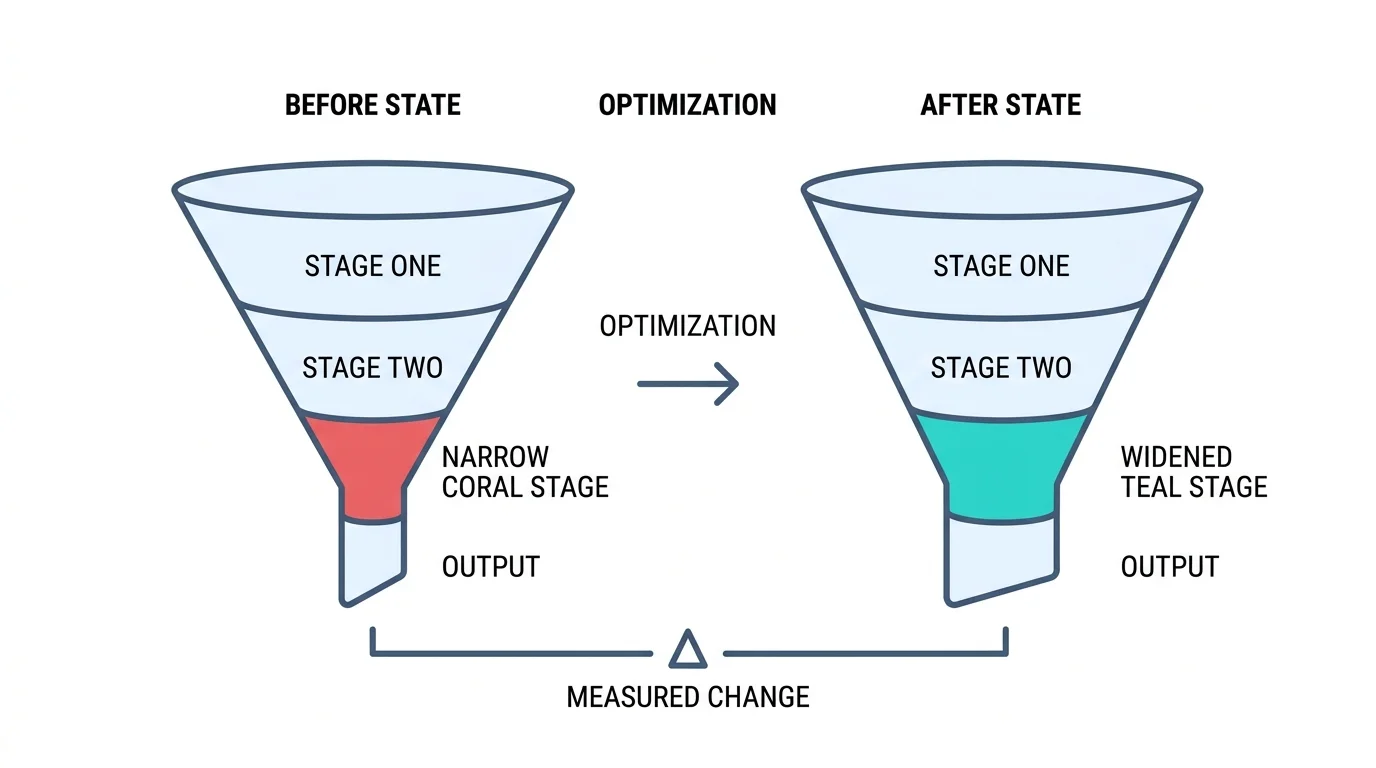 Funnel shown before and after the work, stage by stage