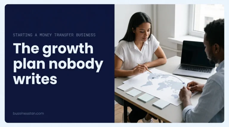 How to start a money transfer business: 2 founders planning a first corridor on a printed map