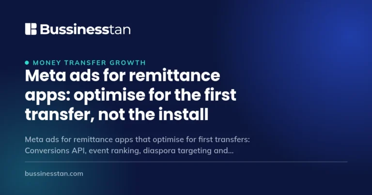Meta ads for remittance apps: a sender at home completing a first transfer on an unbranded phone screen