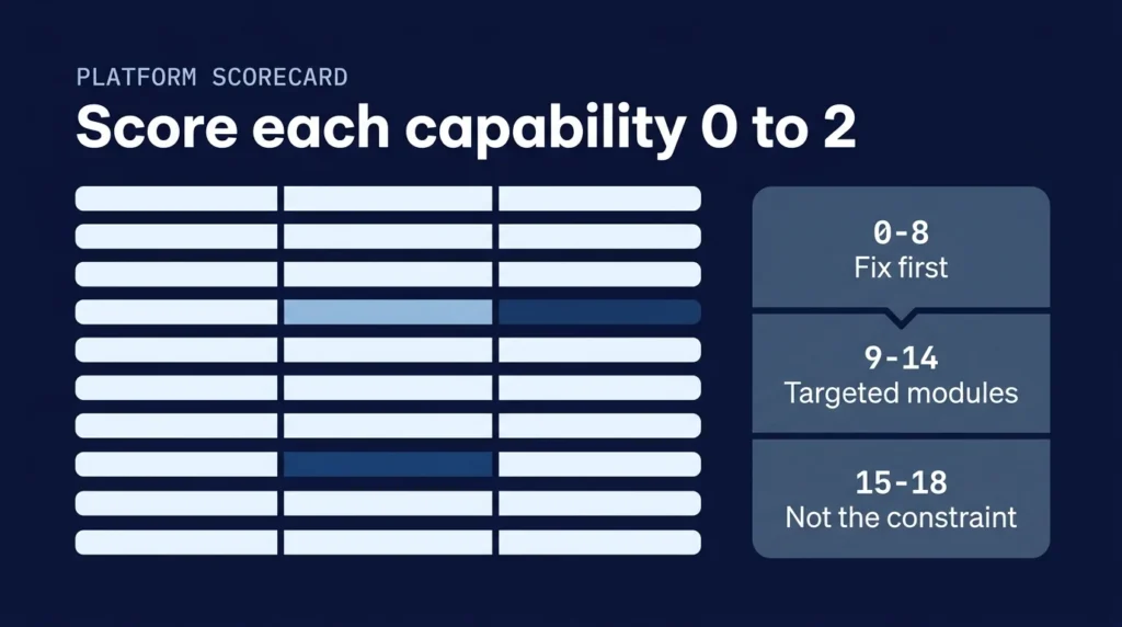 Scorecard for rating remittance software on 9 capabilities from 0 to 2