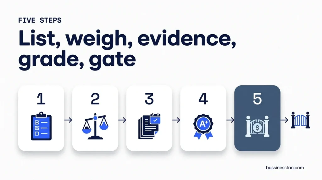 Five-step corridor analysis process from listing corridors to setting budget gates